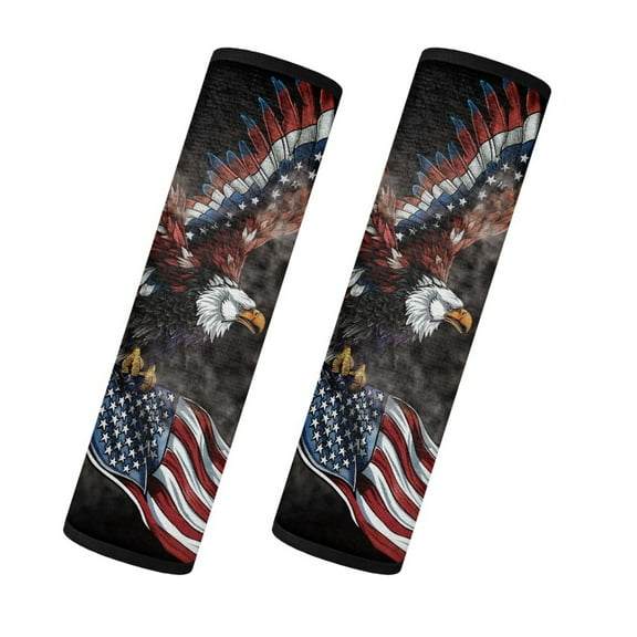 Yuyamidu Eagle Seat Belt Pad for Car Auto Van Sedan 2 Pack American Flag Car Seatbelt Cushion Cover Non-Slip Shoulder Strap Pad Soft Car Seat Belt Cover Accessories