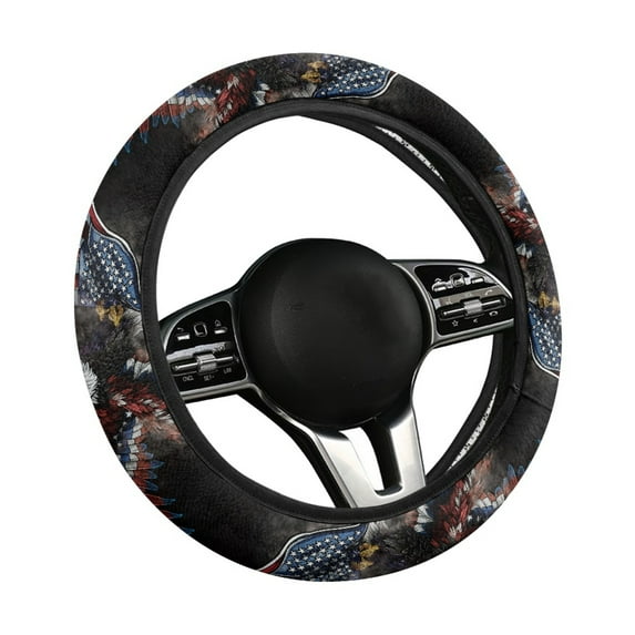 Yuyamidu Eagle Steering Wheel Cover for Most Car Sedan American Flag Steering Wheel Wrap Anti Slip Auto Steering Wheel Protector Winter Steering Wheel Accessories