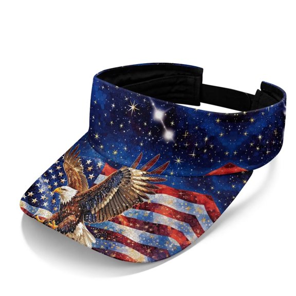 Yuyamidu Eagle Sun Visor Hats for Women American Flag Open Top Athletic Cap Lightweight Wide Brim Sun Visor Cap for Summer, 4th of July