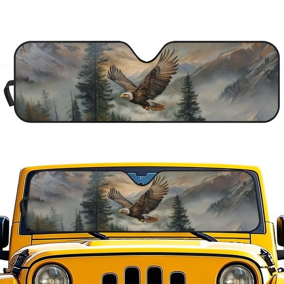 Yuyamidu Eagle Windshield Sun Shade for Jeep Wrangler JL JLU & Gladiator JT, Foldable Sun Visor Protector Blocks UV Rays and Keep Vehicle Cool