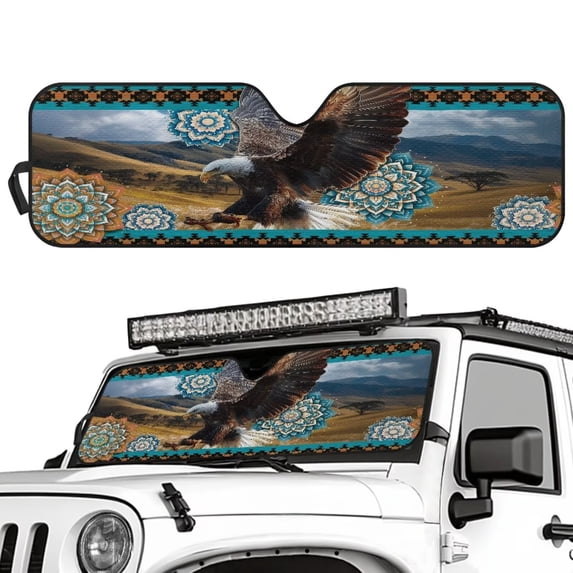 Yuyamidu Eagle Windshield Sun Shade for Jeep Wrangler JL JLU & Jeep Gladiator, Boho Flowers Front Window Sun Visor Blocks UV Rays Sunshade