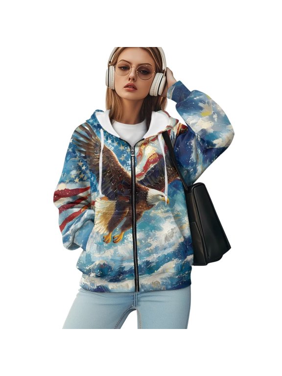 Eagles Sweatshirt Womens Sweatshirt American Flag Hoodie Oversized Sweatshirts Workout Jackets for Woman Clothes Heavy Weight Hoodie Zip Up Jacket 4XL