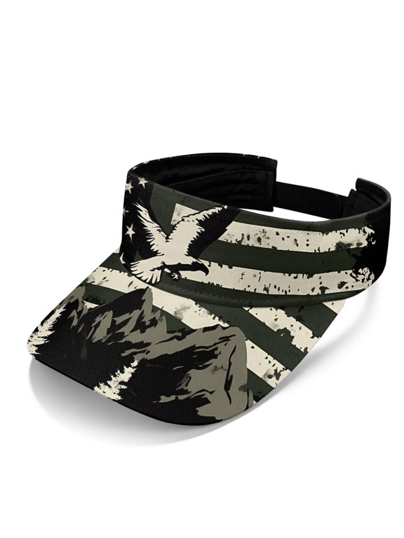 Ealge USA Flag Visors Hat Lightweight Polyester Sports Visor Wide Brim Open Top Sun Visor for Outdoor Sports Running