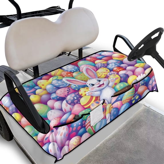 Yuyamidu Easter Egg Golf Cart Seat Covers with Pockets Cute Rabbit Replacement Seat Cover Accessories for Club Car and More 2-Seat Carts