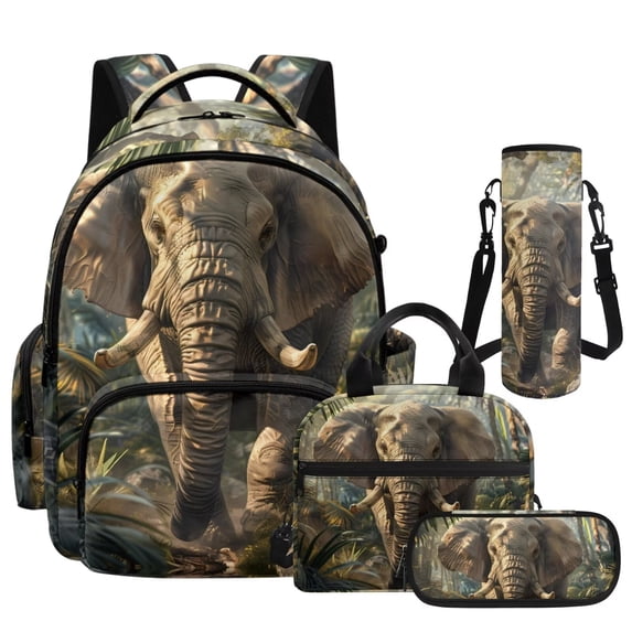 Yuyamidu Elephant Backpack for School Boys 10-12 Bookbag Lunch Box Tote Bag Pencil Pouch Water Bottle Holder with Strap Zipper Purse for Elementary Middle School 17 inch