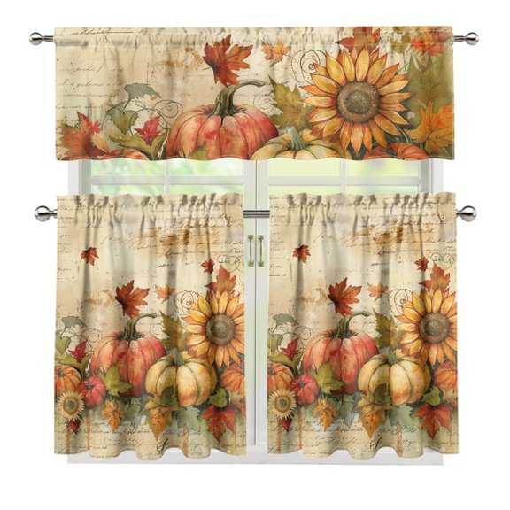 Yuyamidu Fall Kitchen Curtains and Valances 3 Panel Sets Sunflower Bathroom Window Curtain with Rod Pocket Easy to Install Contemporary Trendy Valances Gift for Holiday