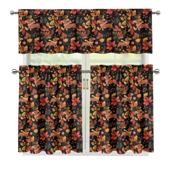 Yuyamidu Fall Kitchen Window Curtains Valance and Tier 3 Panel Set Dachshund Bathroom Window Curtain with Rod Pocket Easy to Install Window Treatment Tiers 2025