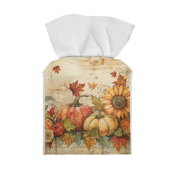 Yuyamidu Fall Square Tissue Box Cover for Living Room Pumpkin Tissue Box Holder with Bottom Belt Easy to Clean Facial Paper Organizer Dispenser Fall Decor Gift for Holiday
