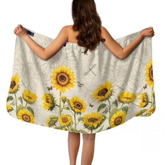 Yuyamidu Fall Sunflower Bath Wrap Towels for Women Body Wrap Towel with Pocket Breathable Bath Towels Terry Cloth Bathing Towel for Shower Soft Spa Wrap Towel Size M