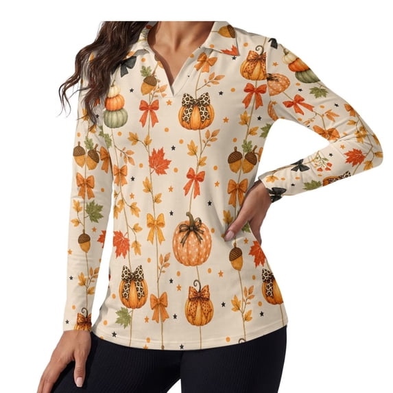 Yuyamidu Fall Women's Golf Shirts, V Neck Long Sleeve Athletic Top Soft Stretchy Tennis Shirts with Long Sleeve & Moisture Wicking, Ideal for Golf, Outdoor Travel, Thanksgiving Day