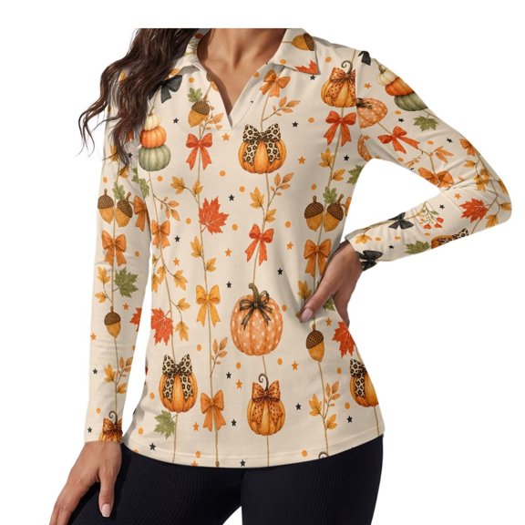 Yuyamidu Fall Women's Golf Shirts, V Neck Long Sleeve Athletic Top Soft Stretchy Tennis Shirts with Long Sleeve & Moisture Wicking, Ideal for Golf, Outdoor Travel, Thanksgiving Day