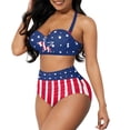 thumbnail image 1 of Yuyamidu Fashion Lace up Bathing Suits for Women American Flag High Waisted Bikini Set, 2 Pcs Adjustable Strap Swim Suits Size M Summer Backless Swimsuit for Surfing Swimming, 1 of 6