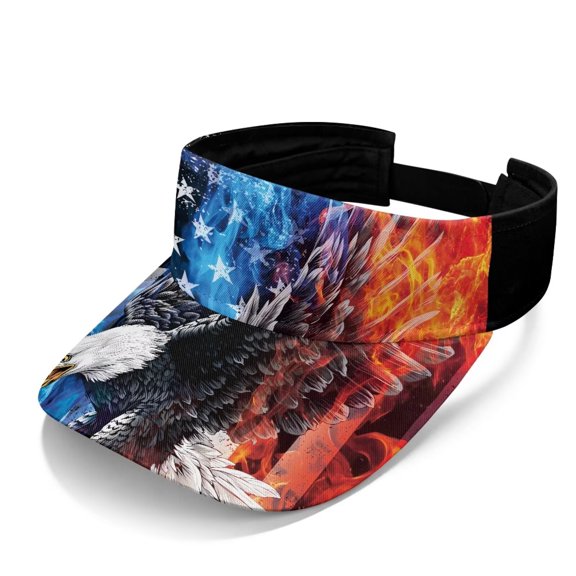 Yuyamidu Fire Eagle Sun Hats with Wide Brim for Men 4th of July Lightweight Sport Visor with Sun Protection for Running Tennis