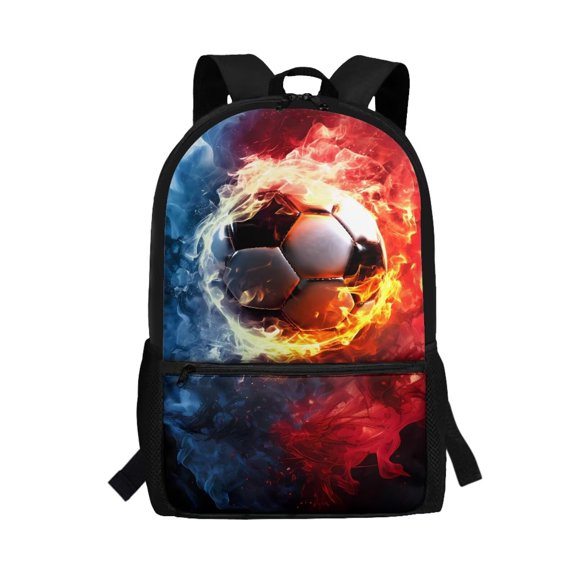 Yuyamidu Fire Football Backpack for School Bookbag for Boys 10-12 Years Old Cool Book Bag for Kids Girls Primary School Bags with Side Mesh Pockets