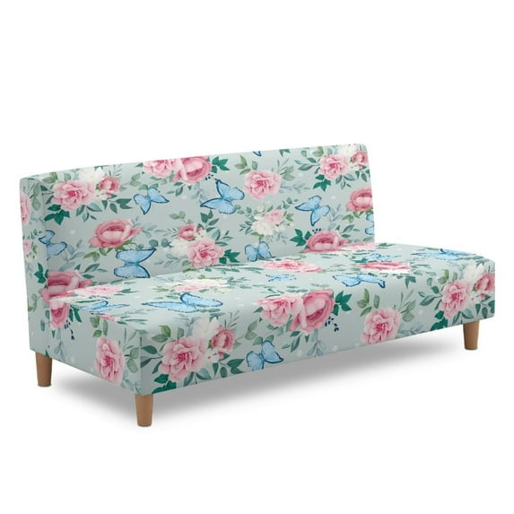 Yuyamidu Floral Futon Cover Armless Sofa Covers Soft Futon Covers Slipcover with Elastic Edge Waterproof Sofa Bed Slipcover Protector Gift for Holiday