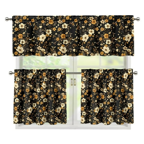 Yuyamidu Floral Print Kitchen Window Curtains Valance and Tier Set Easy to Install Blackout Curtains for Bedroom Light Filtering Room Darkening Window Drapes Home Decor Gift for Birthday