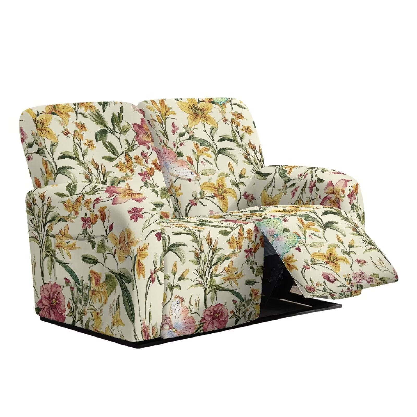 Yuyamidu Floral Print Loveseat Recliner Covers 2 Seater Stretch Recliner Loveseat Slipcover with Pockets Easy to Install Reclining Couch Covers Gift for Friends