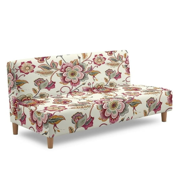 Yuyamidu Flower Print Futon Cover Armless Sofa Covers Non Slip Stretch Futon Slipcover with Elastic Edge Breathable Sofa Bed Slipcover Protector Gift for Holiday