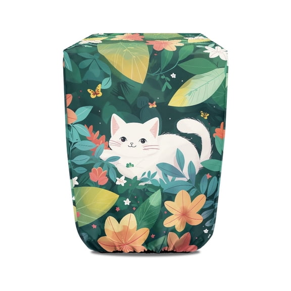 Yuyamidu Flower RV Electric Tongue Jack Cover White Cat RV Electric Jack Cover 300D Polyester Universal RV Tongue Jack Protective Cover, Rain and Sun Protection