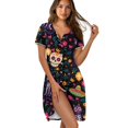thumbnail image 1 of Yuyamidu Flower Skull Cat Nightgowns for Women Soft Knee-Length Nightshirts Button Up Crew Neck Sleepshirt Tshirt Pajama Dress, 1 of 7