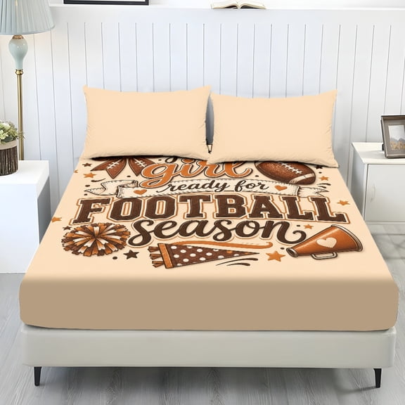 Yuyamidu Football Season King Bedding Set, Easy Care 3 Piece Sheet Set with Bottom Bedsheet & Pillowcases for Sports Home Decor