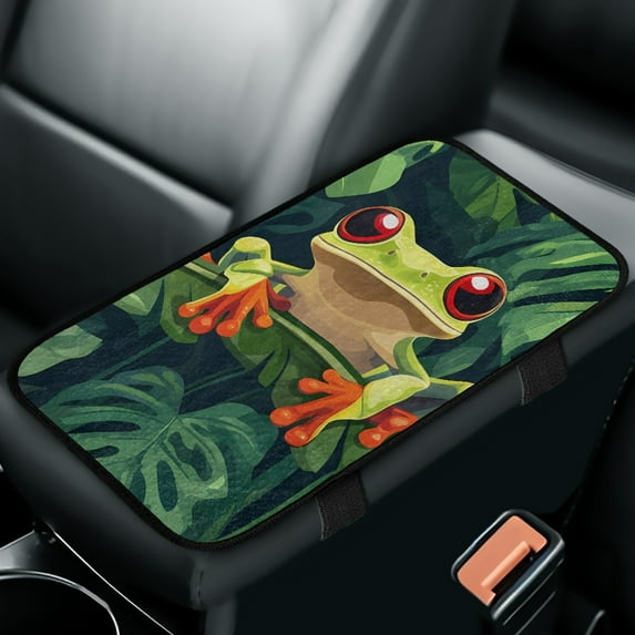 Yuyamidu Frog Car Center Console Cover Palm Leaves Vehicle Center Console Armrest Cover Pad for Most Car Truck SUV Auto Green Car Arm Rest Cushion Accessories