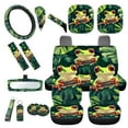 thumbnail image 1 of Yuyamidu Frog Car Seat Covers with Steering Wheel Cover Seat Belt Covers Palm Leaves Cup Coasters Car Sun Shade Key Chain Rearview Mirror Cover Handbrake Cover Set 16 PCS Auto Accessories, Green, 1 of 7