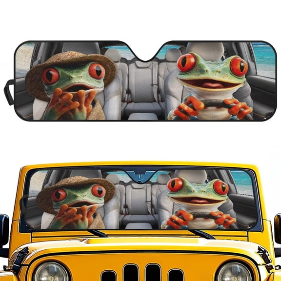 Yuyamidu Frog Windshield Sun Shade for Jeep Accordion Foldable 1 Piece Car Sunshade for Jeep Wrangler, Gladiator, Renegade, FJ Cruiser