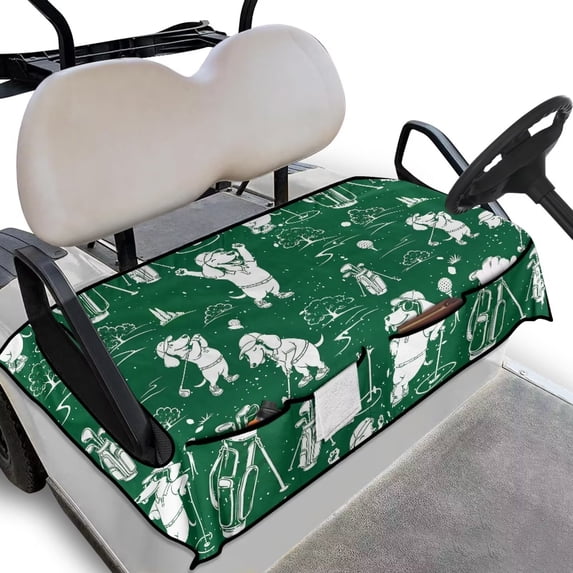Yuyamidu Funny Dog Golf Cart Seat Covers with Pockets Cute Golf Cart Seat Towel for 2 Seats Golf Cart Accessories Comfortable and Protect Your Golf Cart Seat, Green