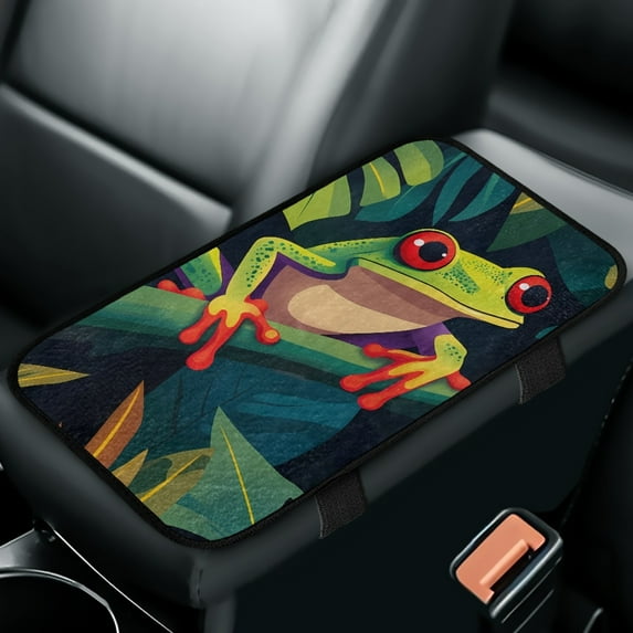 Yuyamidu Funny Frog Car Armrest Pad Cover Center Console Cover Winter Warm Auto Console Covers Thick Arm Rest Cover Car Accessories Fit SUV Sedan Truck, Green