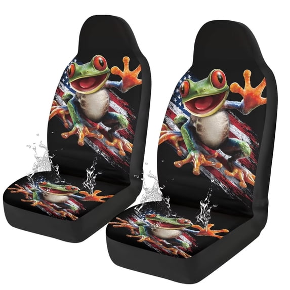 Yuyamidu Funny Frog Car Front Seat Covers American Flag Front Seat Cover Waterproof Automotive Accessories Easy Installation for Cars, SUVs and Trucks