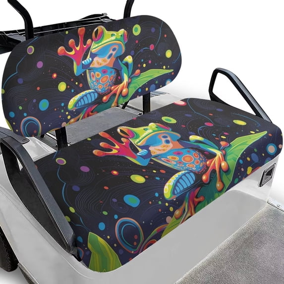 Yuyamidu Funny Frog Golf Cart Seat Covers, 2 PCS Universal Fit Fits Most 2-Seat Golf Carts, Stretchy Fabric Include 1 Buttom Seat Cover and 1 Backrest Cover Golf Cart Accessories