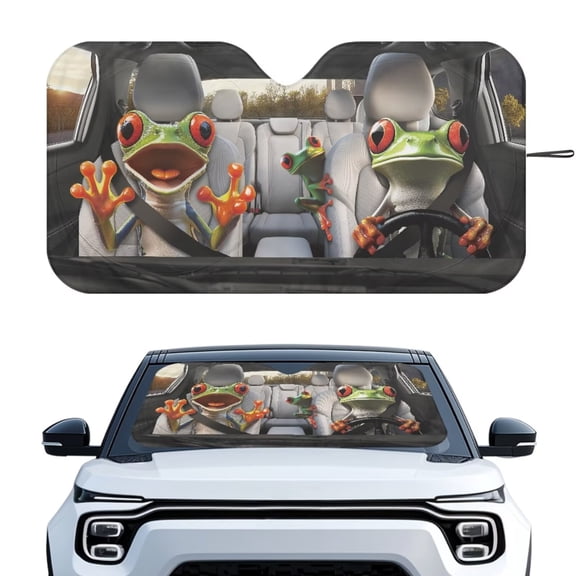 Yuyamidu Funny Frog Print Car Windshield Sun Shade Foldable UV Rays Auto Sun Visor Fit Most Car Van SUV Truck