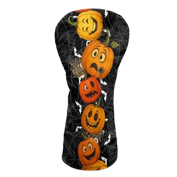 Yuyamidu Funny Pumpkins Golf Head Covers for Driver Fairway Woods Hybrid Headcovers PU Leather Golf Club Head Cover Halloween Golf Club Covers