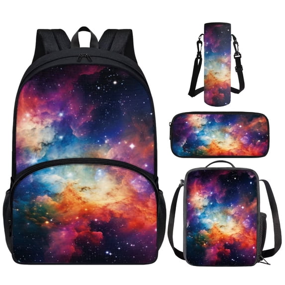 Yuyamidu Galaxy Backpack with Lunch Box Set for Boys 10-12/12-14 Kids Girls Bookbag with Lunch Bag & Pen Case & Water Bottle Carrier Bag 4 in 1 Primary School Bags 5th Grade, Outer Space