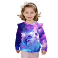 thumbnail image 1 of Yuyamidu Galaxy Cat Sweatshirt Girls 3T 4T Crewneck Ruffle Shoulder Long Sleeve Top Cute Animal Graphic Sweatshirt Y2K Casual Outfits Soft Lightweight Outdoor Play Clothes, 1 of 8