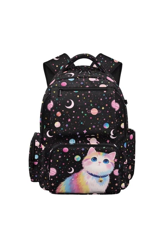 Galaxy Rainbow Cat Backpack for Girls 10-12 5th Grade 17 Inch Lightweight Waterproof Bookbag with Padded Shoulder Straps & Laptop Compartment for Middle School Back to School