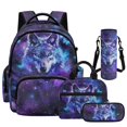 thumbnail image 1 of Yuyamidu Galaxy Wolf Backpack for Boys with Lunch Box and Water Bottle 4 Pieces School Bag Set Preschool Backpack for Girls 6-8 2nd Grade Backpacks Bookbag with Water Bottle Sleeve Holder, 1 of 7