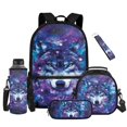 thumbnail image 1 of Yuyamidu Galaxy Wolf Backpack Set for Girls 8-12, 3rd-6th Grade, Lightweight 17 Inch Large Bookbag with Lunch Box, Water Bottle Sleeve, Pencil Case & Keychain, 5-Piece Back to School Supplies, 1 of 7