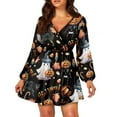 thumbnail image 1 of Yuyamidu Ghost A Line Dresses for Women Halloween V Neck Dress Womens Elegant A Line Midi Formal Cocktail Dresses Pumpkin High Waistline Dress for Girls Comfy Pleated Dress Size S, 1 of 7