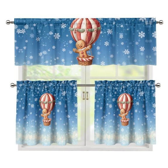 Yuyamidu Gingerbread Man Kitchen Curtain Valance and Tiers 3 Panel Sets Light Blackout Curtains for Bedroom Easy to Install Drapes Treatment Tier Curtains Gift for Holiday