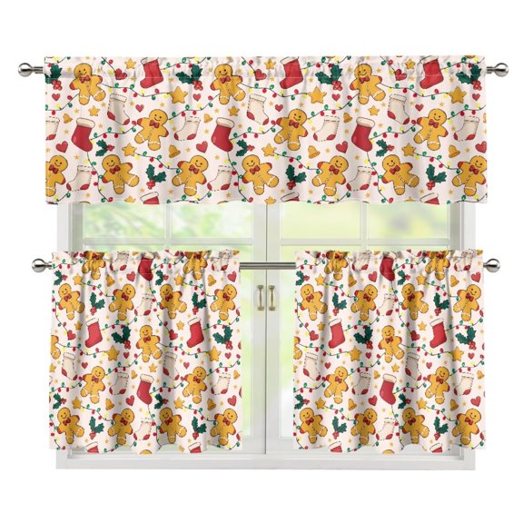 Yuyamidu Gingerbread Man Print Kitchen Curtains and Valances 3 Panel Set Easy to Install Blackout Curtains for Bedroom Replacement Contemporary Trendy Valances