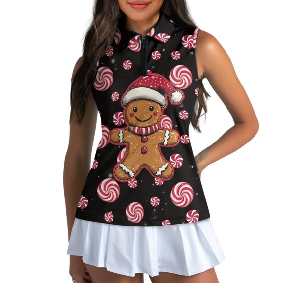 Yuyamidu Gingerbread Man Tennis Tank Tops Women Sleeveless Golf Shirts Candy Athletic Shirt Slim Fit Christmas Activewear Size L