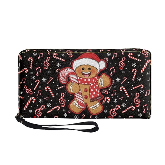 Yuyamidu Gingerbread Man Womens Wallet RFID Blocking Long Wallet Wristlet Zip Around Clutch Handbag Christmas Purse for Ladies