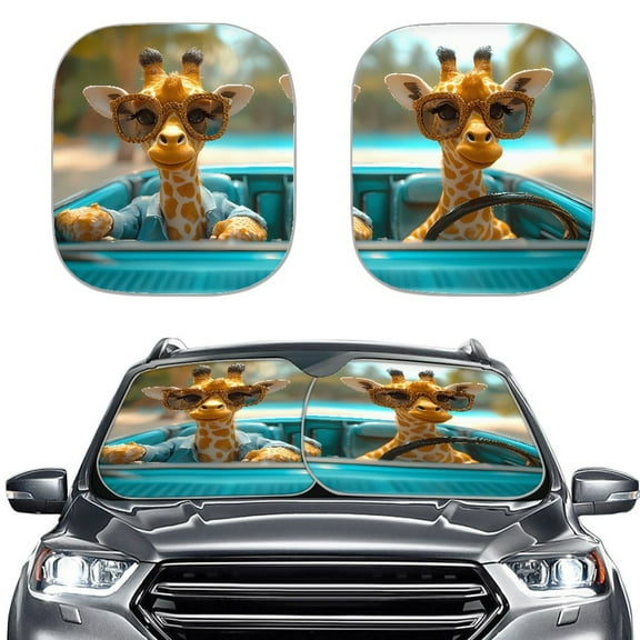Yuyamidu Giraffe Car Sun Shade Non-Slip Car Sun Shade Windshield for Truck Van Sedan Foldable Automotive Windshield Sunshades 2 Packs Vehivle Windshield Cover