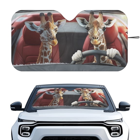 Yuyamidu Giraffe Front Window Car Sun Shade Foldable Windshield Sunshade for SUV Truck Van Fashion Car Sun Visor Portable Car Window Shield Blocks UV Rays Auto Accessories