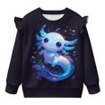 thumbnail image 1 of Yuyamidu Girls Blue Axolotl Sweatshirt 4T-5T Ruffle Shoulder Crewneck Sweatshirts Long Sleeve Pullover Tops Casual Cute Fall Clothes Lightweight Soft Outdoor School Outfits, 1 of 7