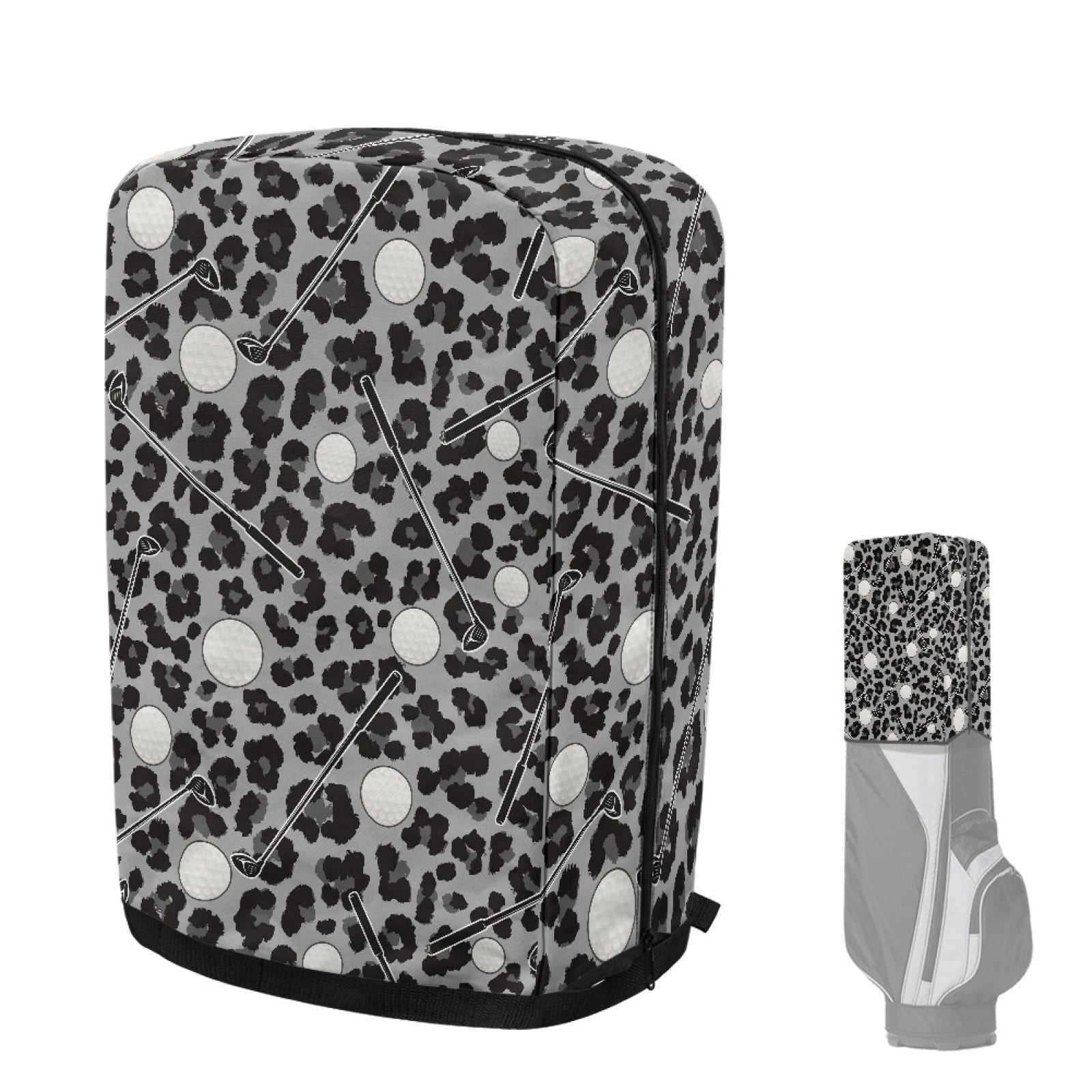 Yuyamidu Golf Ball Golf Bag Cover Gray Leopard Print Hood Golf Bag Dust Cover for Clubs Protection with Snap Button and Zipper