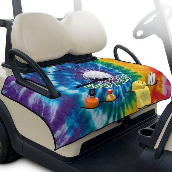 Yuyamidu Golf Ball Golf Cart Seat Covers with 4 Pockets Rainbow Whilpool Tie Dye Club Car Seat Cushion Covers for More 2 Person Seats Portable Golf Cart Seat Towel Blanket