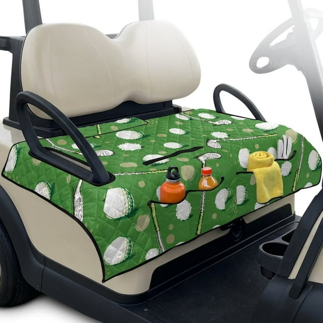 Yuyamidu Golf Ball Golf Cart Seat Covers with Shortage Pockets Green Golf Cart Towel Seat Covers for Club Car Universal Fit Portable